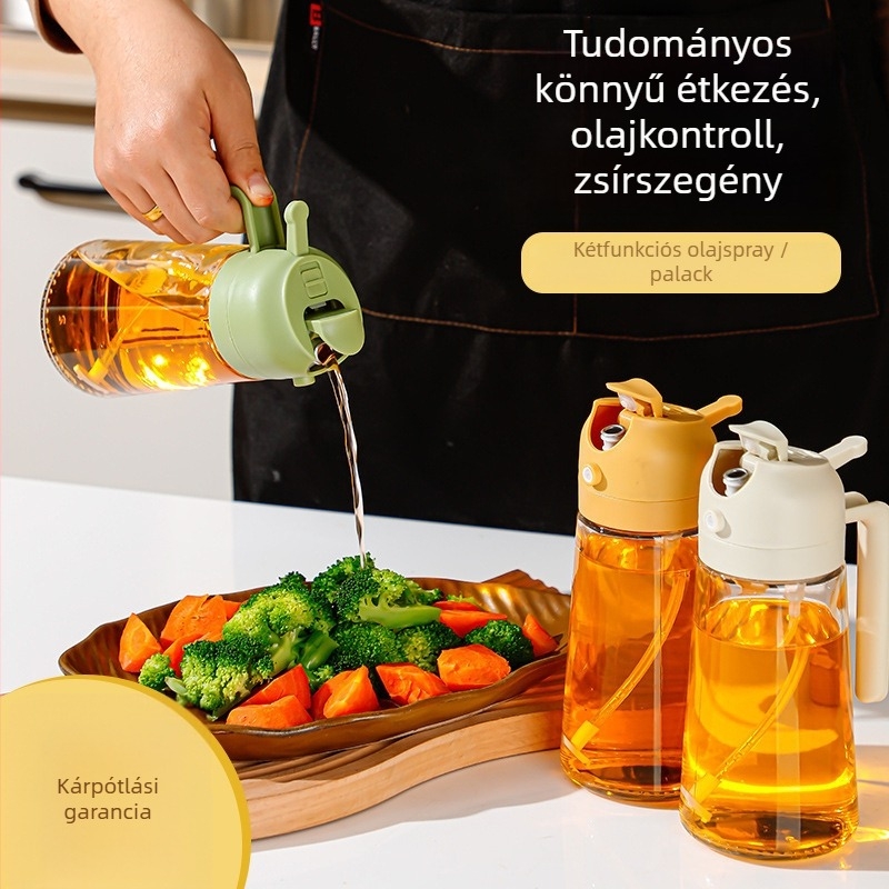 Üveg olajspray palack – kétfunkciós permetező és öntő, konyhai olajtartály, magas nyomású fej
