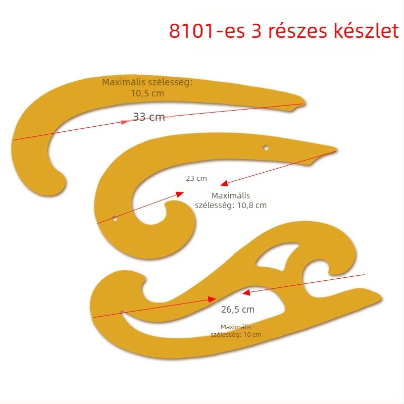 Háromrészes készlet íves és felhő alakú vonalzóval dizájnhoz és rajzoláshoz, modell 8101