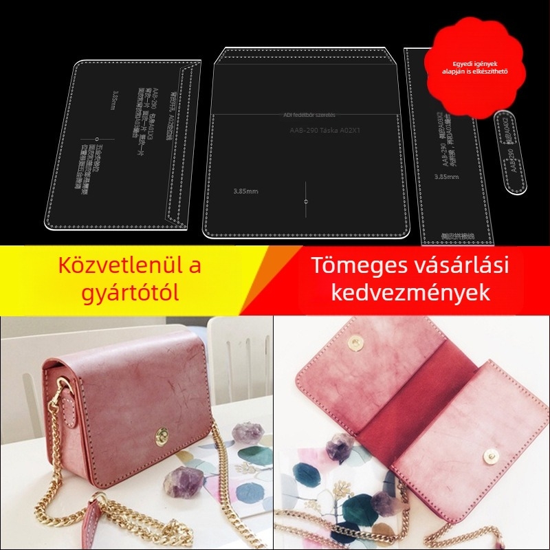 DIY bőr válltáska mintaszablon akril hálózattal