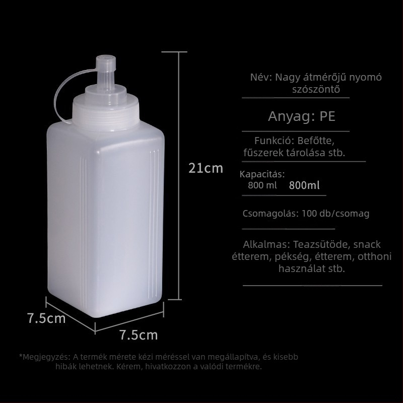 Összenyomható szósz palack, négyzet alakú műanyag kivitel, ragadós szószokhoz, prémium minőség, modern minimalist stílus