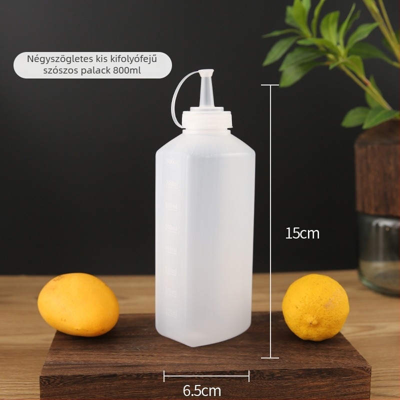 Összenyomható szósz palack, négyzet alakú műanyag kivitel, ragadós szószokhoz, prémium minőség, modern minimalist stílus