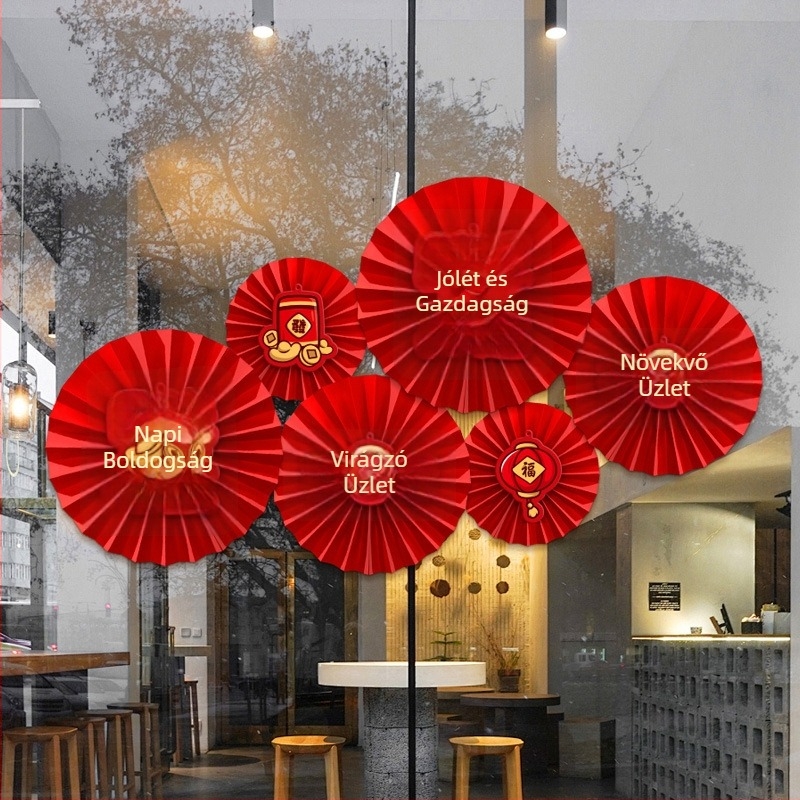 Zhaoxin selyemvirágokkal készült papír ventilátor — univerzális díszítő kellék bolti megnyitókhoz és kirakatokhoz