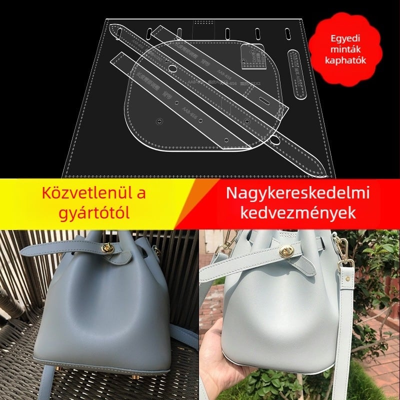 Kézzel készült bőr DIY vödör alakú táska váll- és crossbody-stílusban — mintarajz, akril sablon