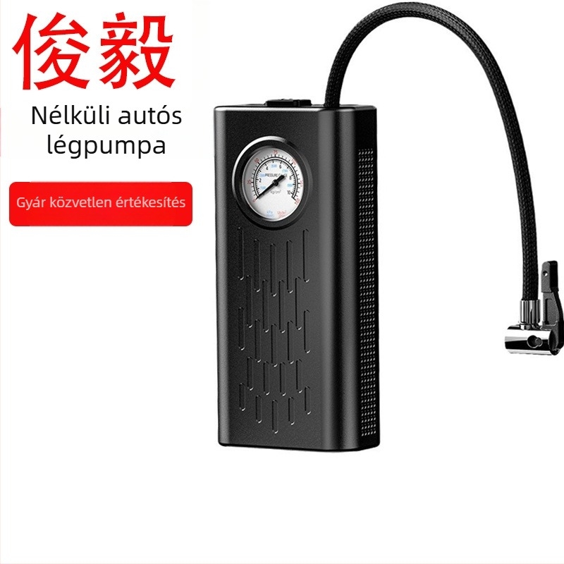 Intelligens autós hordozható légpumpa manométerrel, USB töltés, újratölthető 24V, 200W, ABS ház, 30 L/min