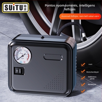 Autó gumiabroncs-felfújó, 12V DC, 120W, 25 L/min, kb. 3 m kábel, egyhengeres, világítás