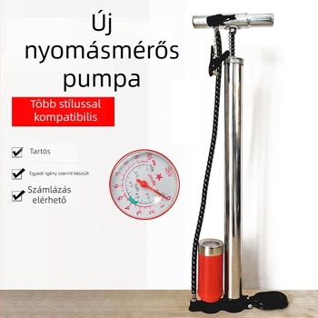 Sepas vintage rozsdamentes acél kézi pumpa nyomométerrel kerékpárhoz — vas testű, 0.8 kg