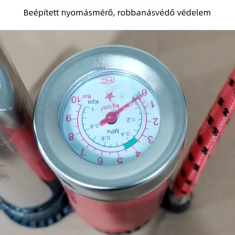 Sepas vintage rozsdamentes acél kézi pumpa nyomométerrel kerékpárhoz — vas testű, 0.8 kg