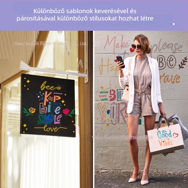 Inspiráló idézetek művészeti sablon kézíráshoz, angol nyomtatással és mosoly ösztönző kellékekkel