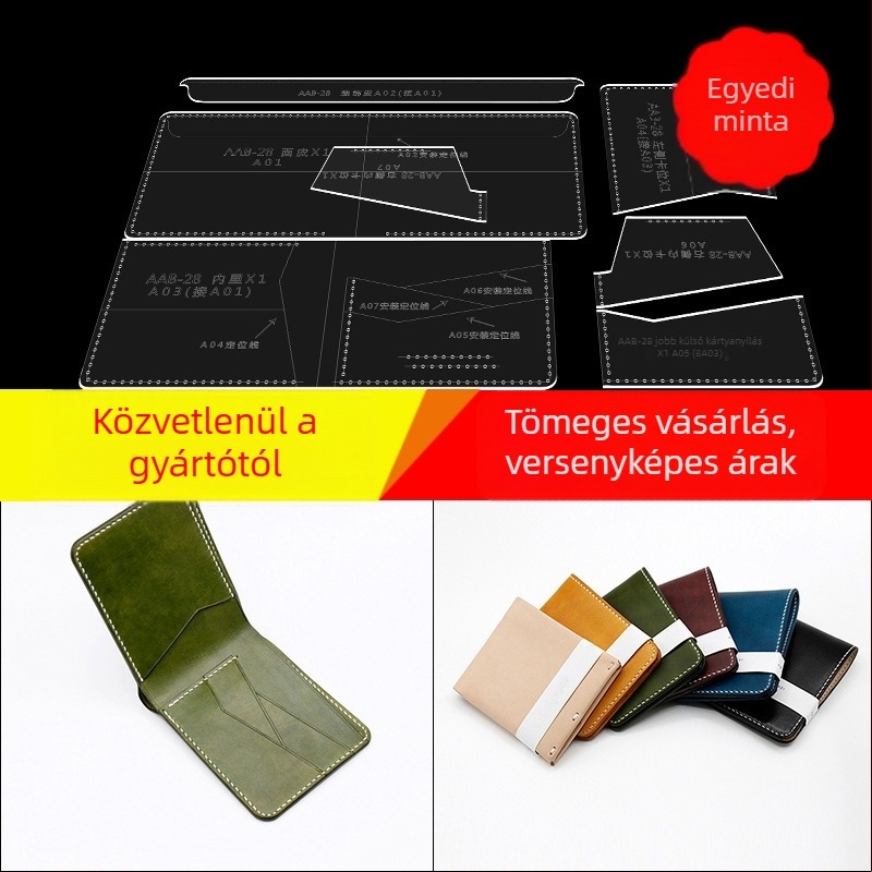 Uniszex rövid pénztárca több kártyatartóval, akril mintával – sablon kézműves bőrtermékekhez