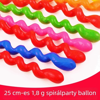 Spirál latex díszítő ballon, 1.8 g, mágikus szalag alakú, nyomtatott logóval