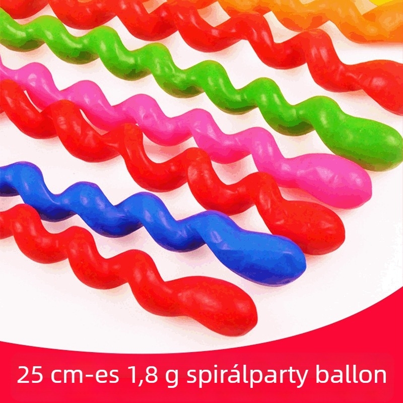 Spirál latex díszítő ballon, 1.8 g, mágikus szalag alakú, nyomtatott logóval