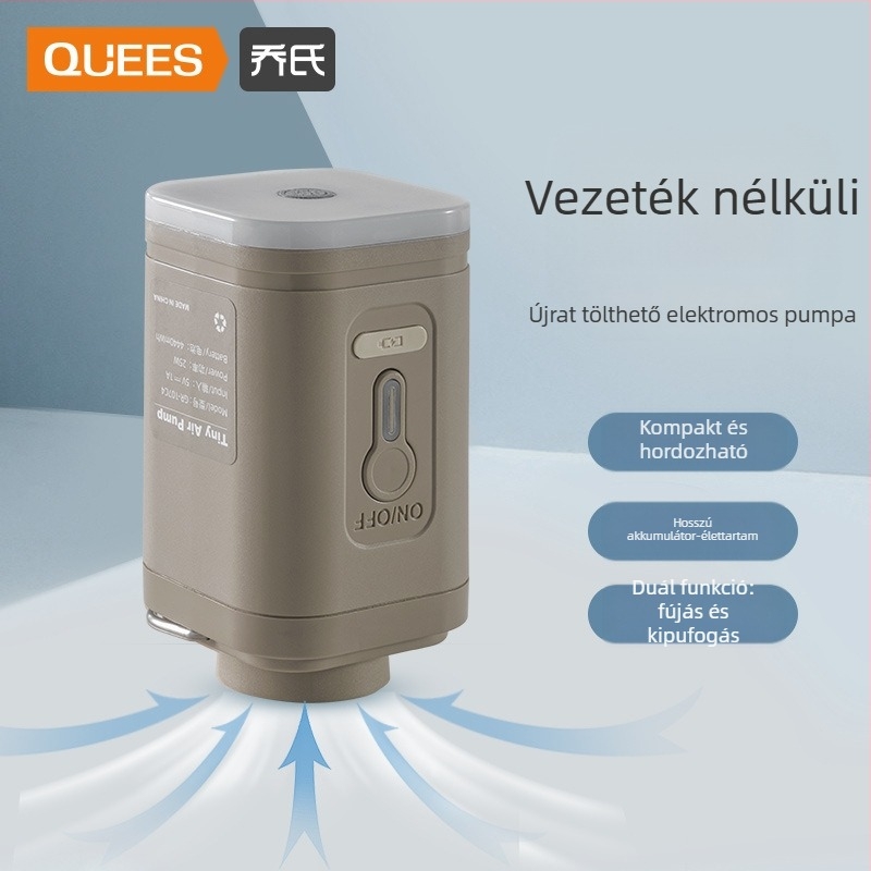 Járműre szerelhető elektromos levegőpumpa kempingezéshez és otthoni használatra, hordozható matrac felfújás/leeresztés, USB töltés, 70 L/min, digitális kijelző