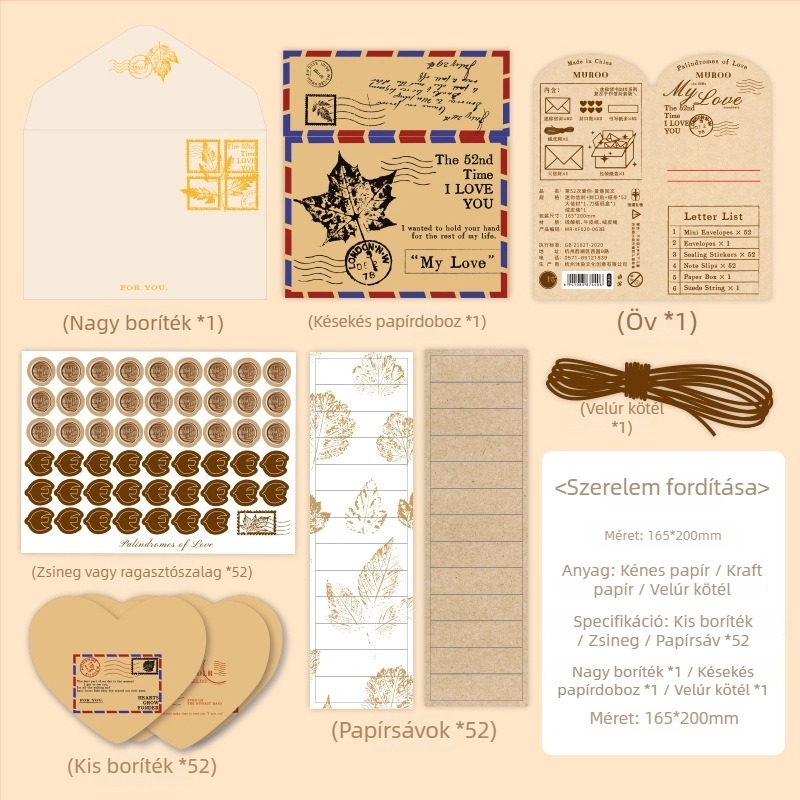 Levélpapír és boríték készlet – papír, kreatív borítéktípus, alkalmas esküvők, születésnapok, Valentin-nap és Anyák napja