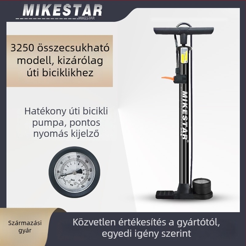 Kézi magasnyomású összecsukható pumpa kerékpárokhoz és kosárlabdához – XZ-3250, vas test, 140 PSI, tartalmaz többfunkciós golyótűt