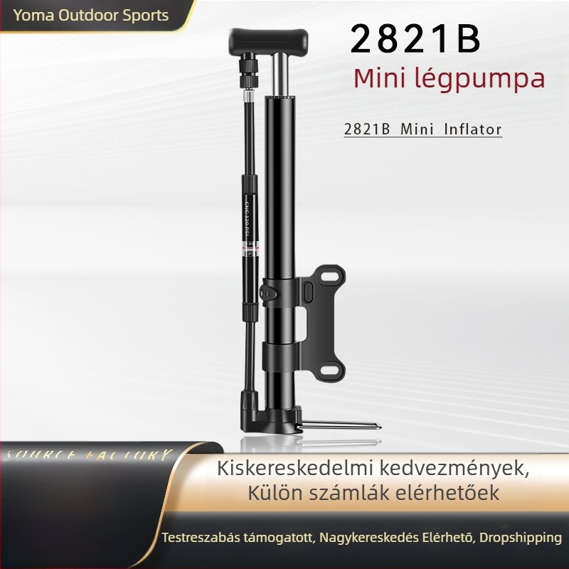 Kézi hordozható kerékpárpumpa manométerrel, alumínium test, mini méret, 120 psi-ig magasnyomás