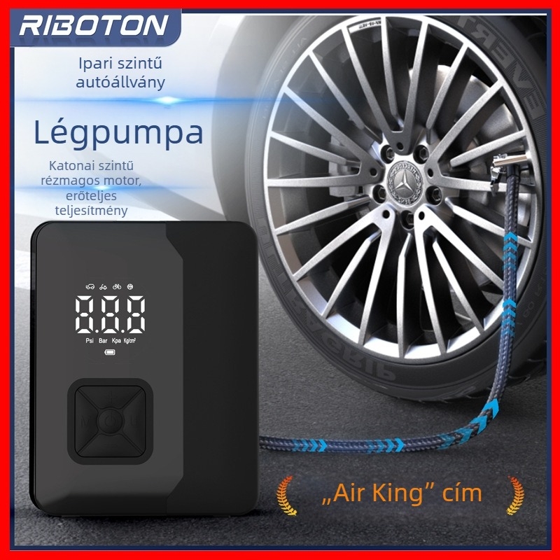 Riboton autó légpumpa, hordozható, kábeles, 80W, 5V, egyhengeres, 25 L/perc, akkumulátoros