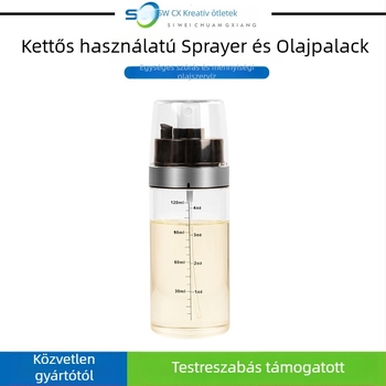 Kettős funkciójú olajtartó: öntés és permetezés, akril, nyomógombos permetező dizájn az egészséges olajhasználathoz, otthoni és kültéri grillhez