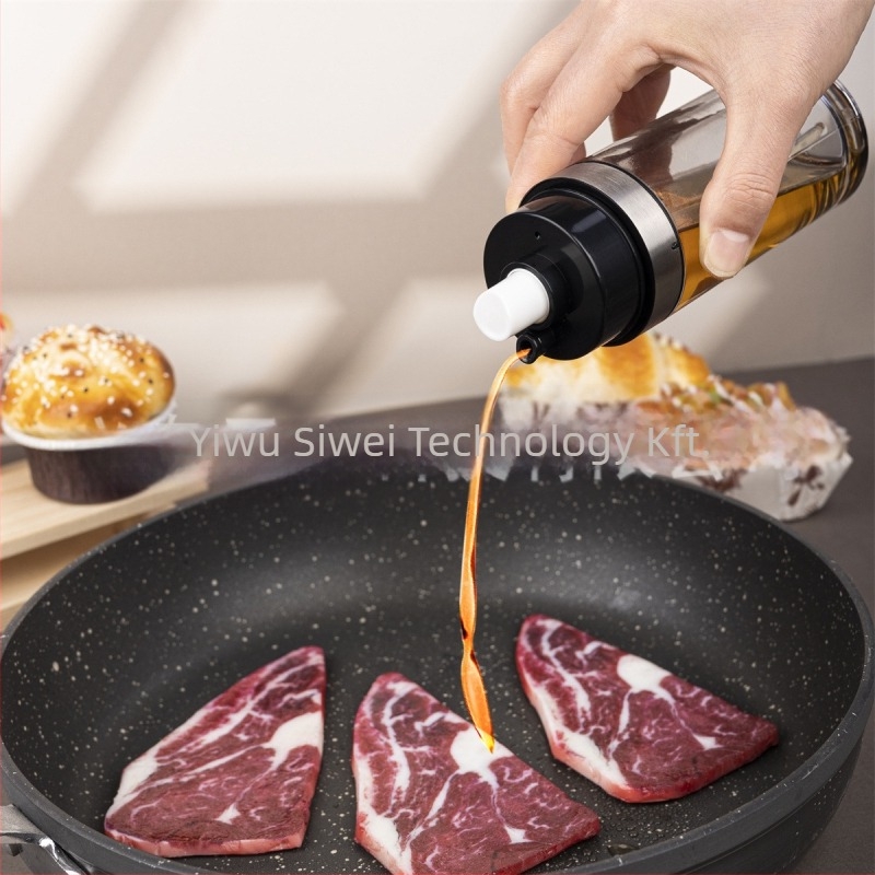 Kettős funkciójú olajtartó: öntés és permetezés, akril, nyomógombos permetező dizájn az egészséges olajhasználathoz, otthoni és kültéri grillhez
