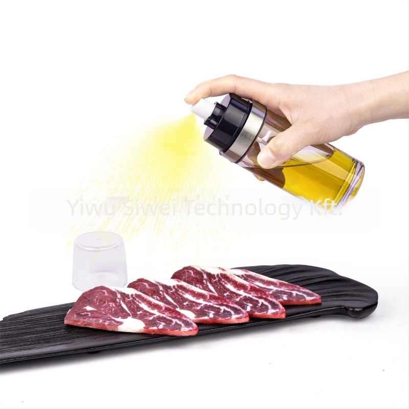 Kettős funkciójú olajtartó: öntés és permetezés, akril, nyomógombos permetező dizájn az egészséges olajhasználathoz, otthoni és kültéri grillhez