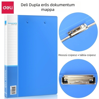 Deli 5309 A4 irattartó dupla csipeszes, irodai dokumentumtartó, műanyag, lemez vastagsága 0,65 mm, méretek 240×320 mm