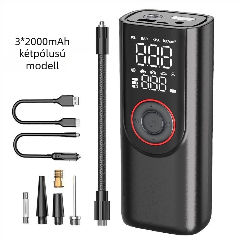 Hordozható mini elektromos gumiabroncs pumpa autó és kerékpárhoz, 12V DC, 80W, 6A, 35 L/min, digitális kijelző