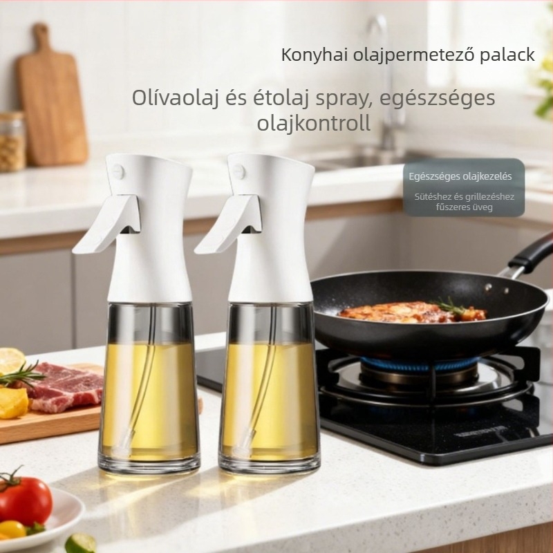 Olajspray-palack egyenletes olajkibocsátással, műanyagból, modern dizájn, nyomással permetezés
