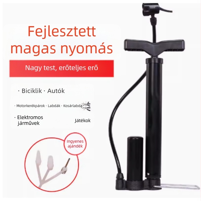 Kerékpár lábpumpa – modell 4647, tömeg 300 g, légnyomás 46, tartalmaz tűket, univerzális szelep