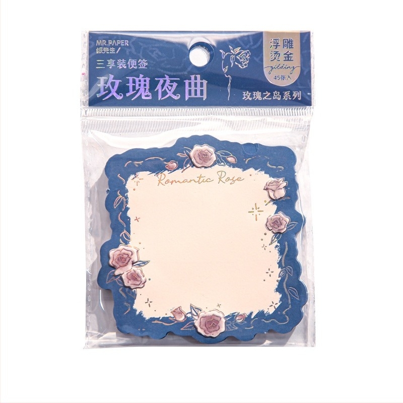 Rose Island háromcsomagos jegyzetlapok papírból, háromdimenziós relief és forró dombornyomásos nyomtatással retro háttérrel, modern művészeti stílusban.