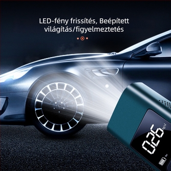 Hordozható autó-légpumpa digitális kijelzővel, keréknyomás mérővel, USB töltéssel, 80W, 12/11.1V