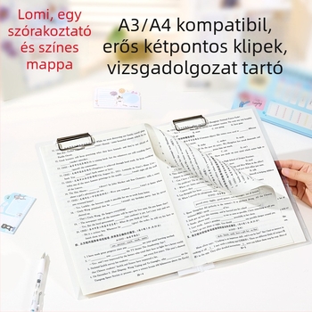 Kettős erős klipszes tesztpapírok rendezője, műanyagból, A4-es csipesszel, kompatibilis az A4–A3 formátumú papírokkal, logónyomtatás elérhető