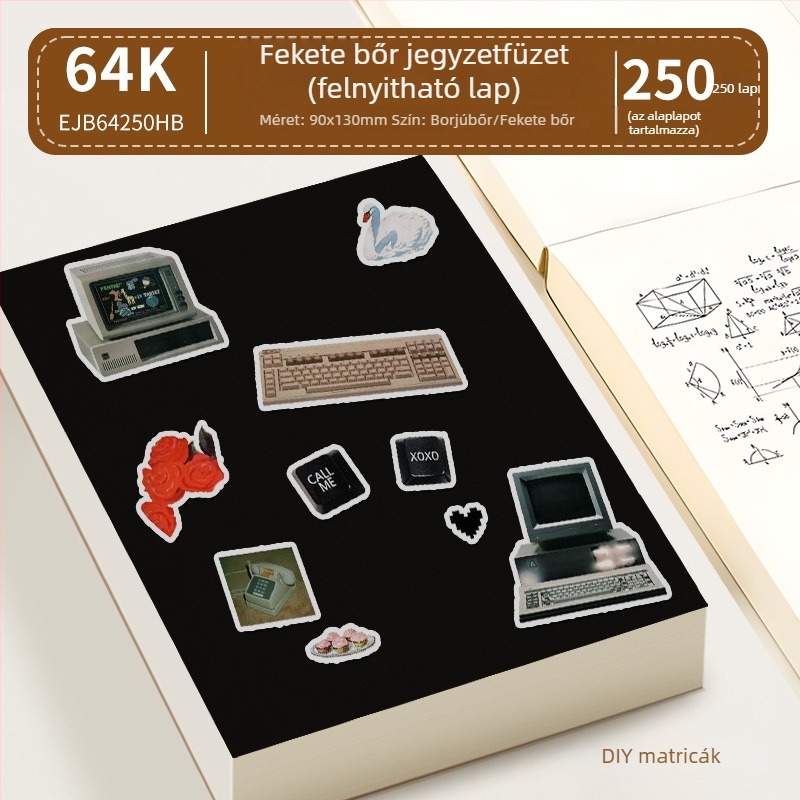 5 vastag vázlatfüzet, elegáns megjelenésű, vizsgákhoz készült, üres belső oldalakkal, fekete bőrborítással