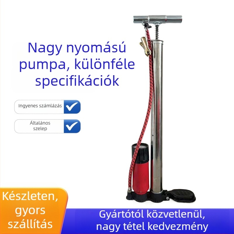 Kézi magasnyomású kerékpár pumpa - duál szelepnél fej, nyomás 0-0,5 MPa, tömege 0,5 kg, tartozék: golyó tű