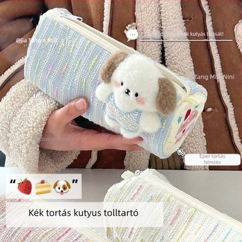 Ceruzatartó eper torta kiskutya motívummal, aranyos rajzfilm dizájn, nagy kapacitású, japán stílus, modell zYY8s2kY