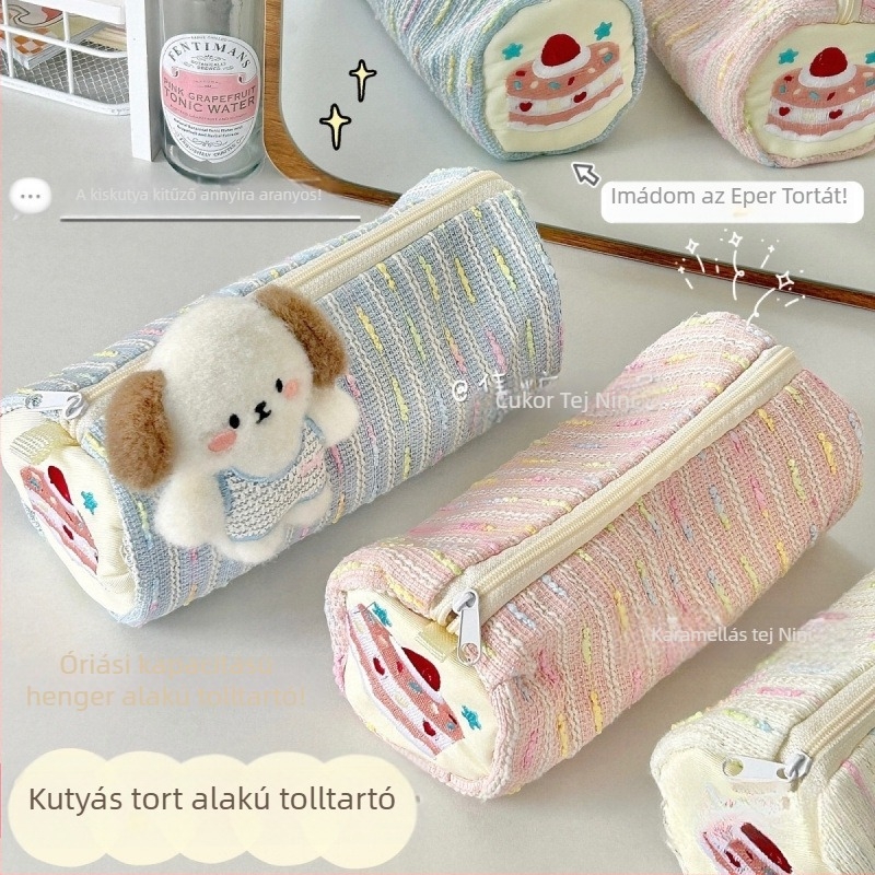 Ceruzatartó eper torta kiskutya motívummal, aranyos rajzfilm dizájn, nagy kapacitású, japán stílus, modell zYY8s2kY