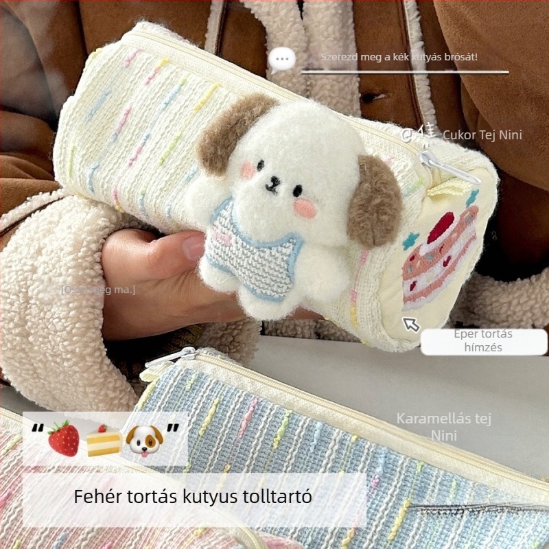 Ceruzatartó eper torta kiskutya motívummal, aranyos rajzfilm dizájn, nagy kapacitású, japán stílus, modell zYY8s2kY