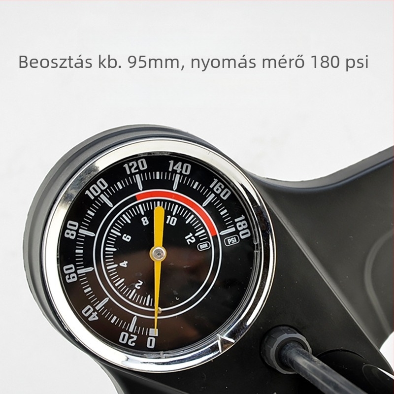 Kézi, hordozható magasnyomású kerékpárpumpa univerzális nyomásmérővel, 180 psi, vas test, modell 6532K, hossz 605 mm