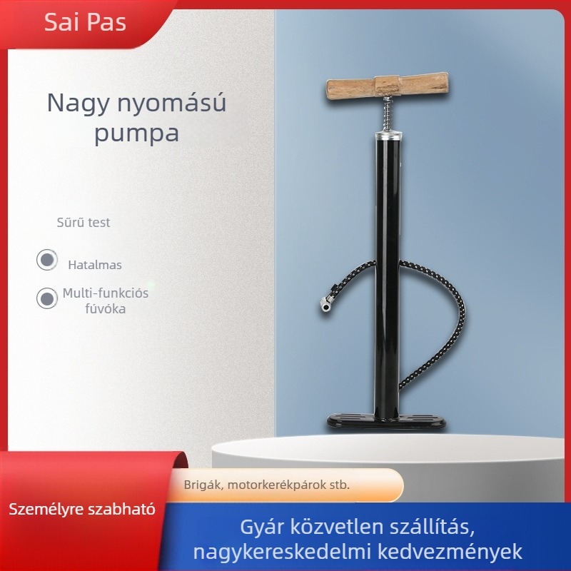 Kézi fújó pumpa, egyrészes kialakítás, vas test, hossz 64, tartozék: golyó tű