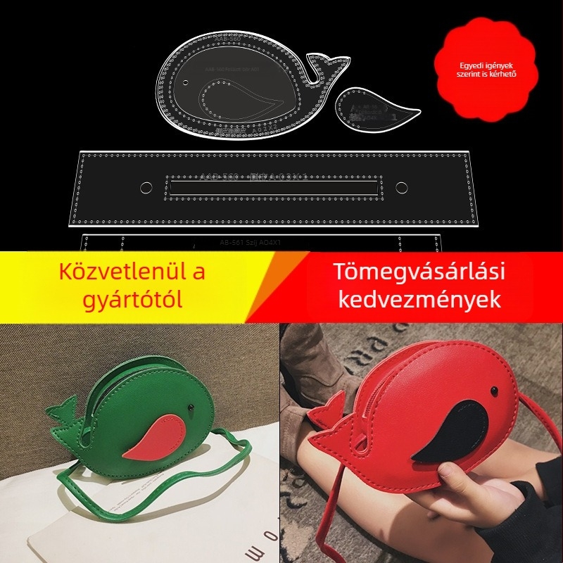 Kézzel készített bőrtáska gyerekeknek vállon átvetős kivitelben, cet mintával — akril sablon