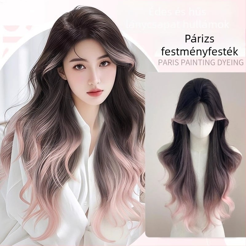 Női teljes paróka gradient kiemelésekkel, hosszú göndör haj, hőálló szintetikus rost, hosszú frufru középső részű, modell DM753-R2/203