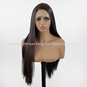 Sötétbarna matt paróka Lace Front, hőálló rostokból, kézi és gépi készítésű, 13x4, teljes paróka, természetes stílus