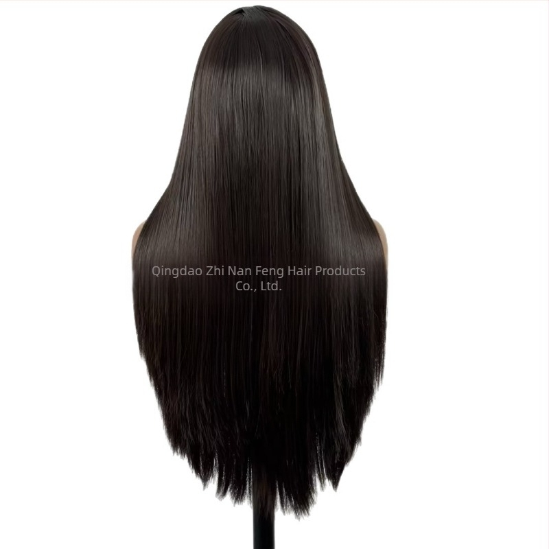 Sötétbarna matt paróka Lace Front, hőálló rostokból, kézi és gépi készítésű, 13x4, teljes paróka, természetes stílus