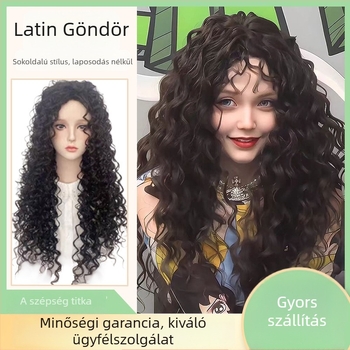 Hosszú göndör paróka oldalsó frufrokkal | hőálló szintetikus szál, mechanikus sapka, természetes stílus, perm vagy festés nem ajánlott