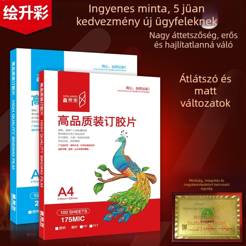 Dokumentumok kötőfóliája, PET, >97% átlátszóság, 100 lapos csomag, Xin Laimei