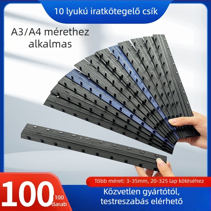 A4-es 10 lyukú bilincscsík, műanyag dokumentumklipsz