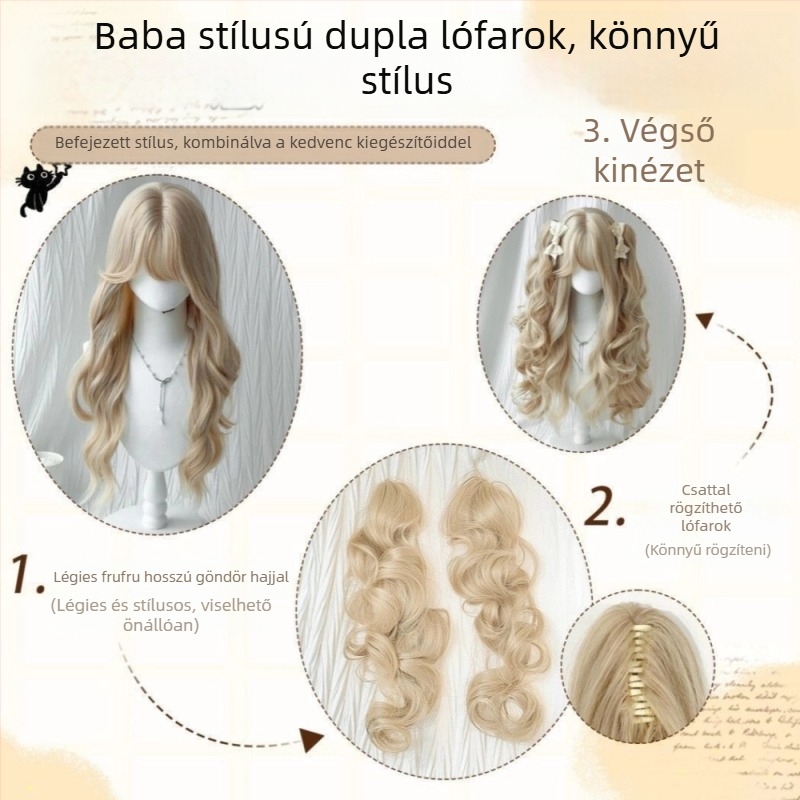 Senyue paróka, hőálló szálakból készült, hosszú göndör haj, modell DM891-88