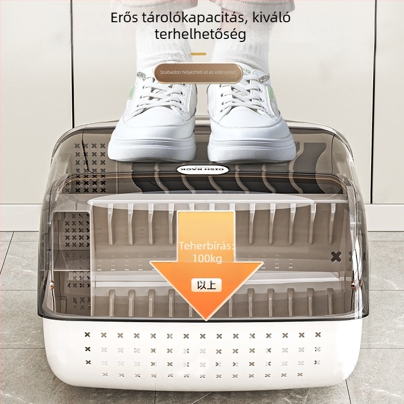 Műanyag konyhai edényrendező rács tetővel, téglalap alakú, modern minimalista stílus, edények szervezője