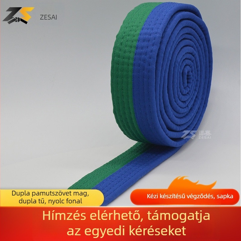Karate és Taekwondo öv hímzett kivitelben, pamut-keverék anyag, bélés pamut-keverék, állítható hosszúság, harcművészeti edzésekhez és vizsgákhoz