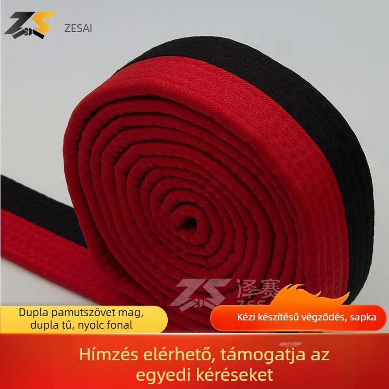 Karate és Taekwondo öv hímzett kivitelben, pamut-keverék anyag, bélés pamut-keverék, állítható hosszúság, harcművészeti edzésekhez és vizsgákhoz