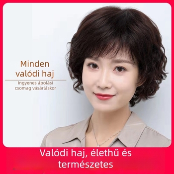 Női paróka, rövid göndör hajstílus anyuka-stílusban, valódi emberi haj, lélegző, könnyű fejfedő, elfedi az őszülést és növeli a volumenét