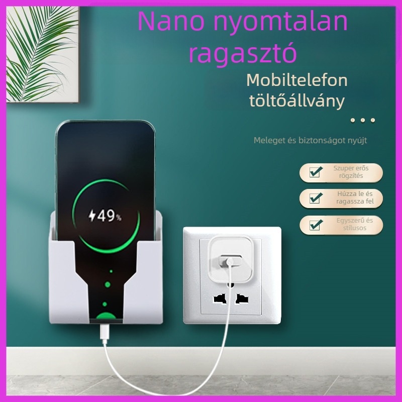 Síkfalra szerelhető tároló telefonhoz, töltőhöz és távirányítóhoz – hálószoba és nappali, fúrás nélkül, ragasztóval rögzítve
